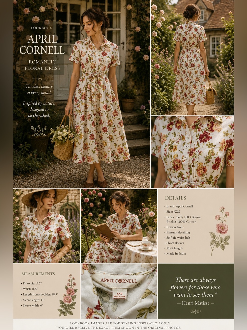 April Cornell Floral Cottagecore Midi Dress Belted Romantic XXS